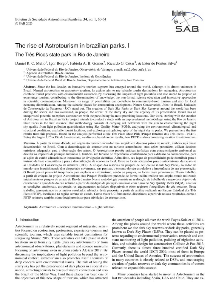 Capa da publicação The rise of Astrotourism in Brazilian parks.